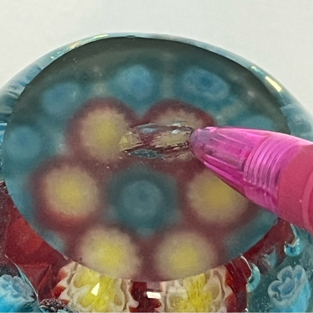 Small Vintage Art Glass Millefiori Murano Style Paperweight Red Blue Yellow - Picture 9 of 14